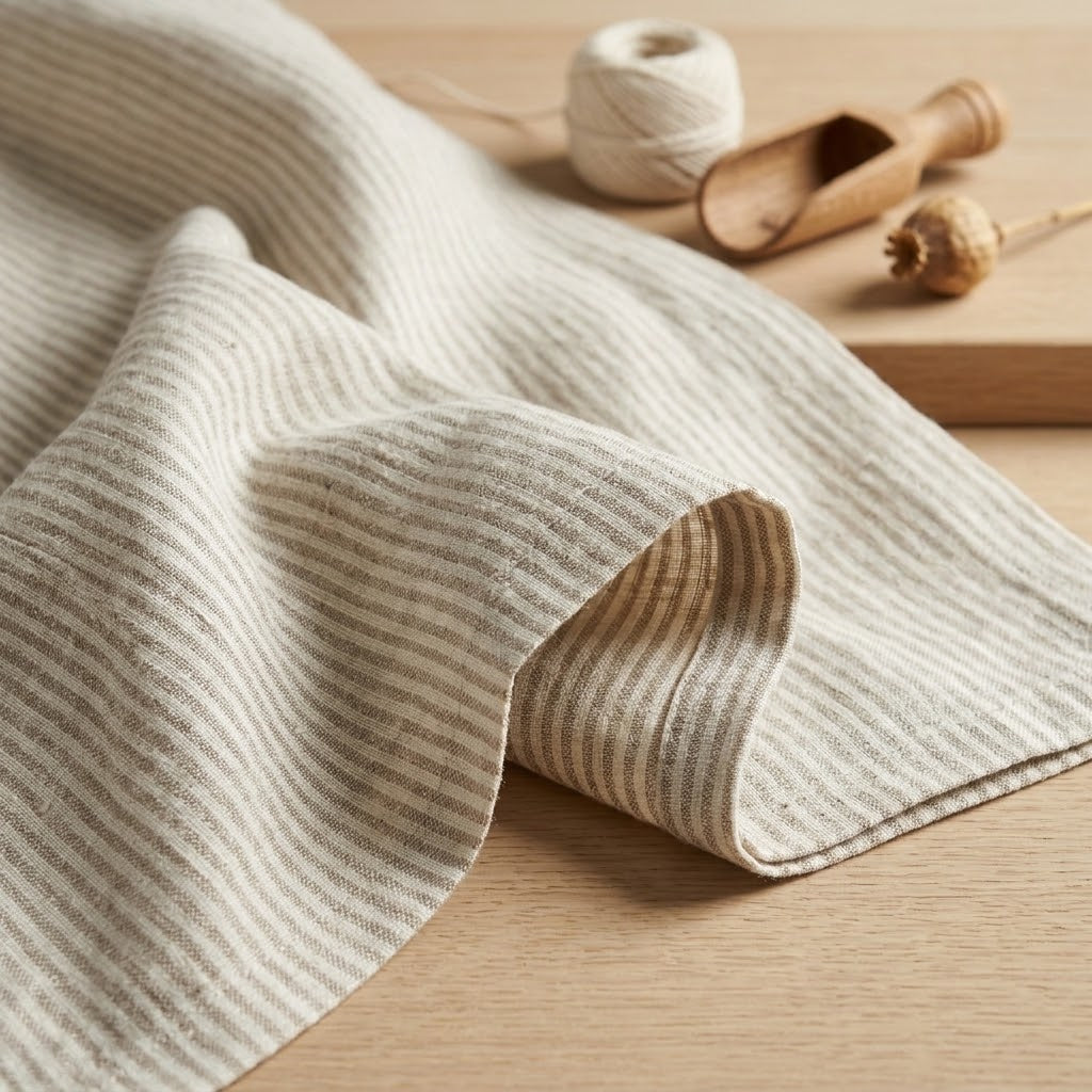 100% Natural Linen Stone-Washed Pillowcase - pinstripe