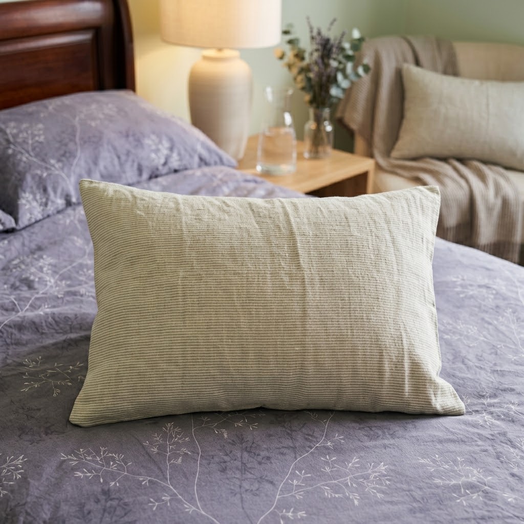 100% Natural Linen Stone-Washed Pillowcase - pinstripe